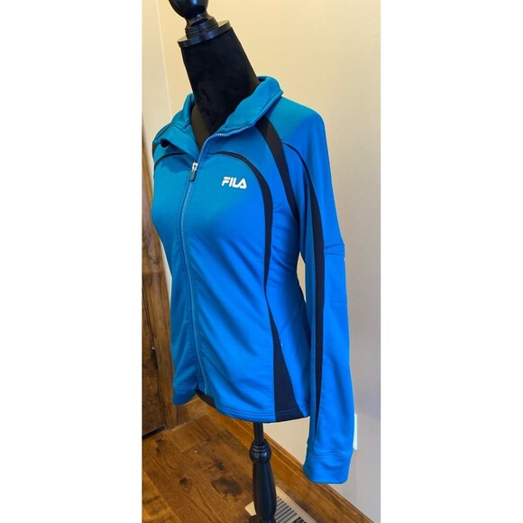 Fila Athletic Jacket Size Large Turquoise Fitted Zipper Pockets Thumb Holes - Picture 4 of 12